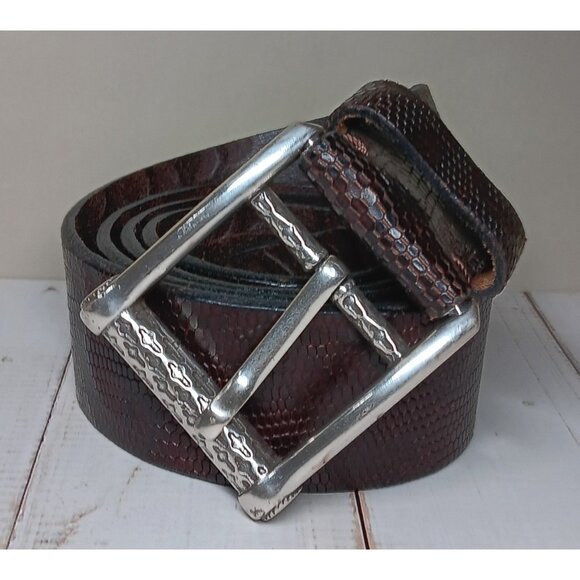 Martin Dingman Bridle Leather Belt Hand Tooled fleur-de-lis Size 36 USA
